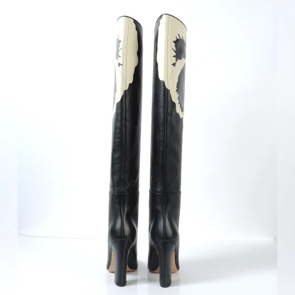 VALENTINO GARAVANI Pansy Bloom Leather Knee Boots never worn PRICED TO SELL - Picture 7 of 10